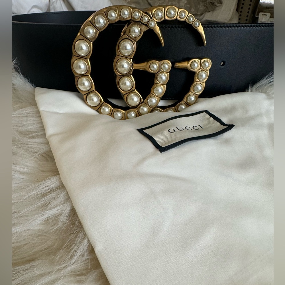 Authentic GG marmont Gucci Wide belt with pearls